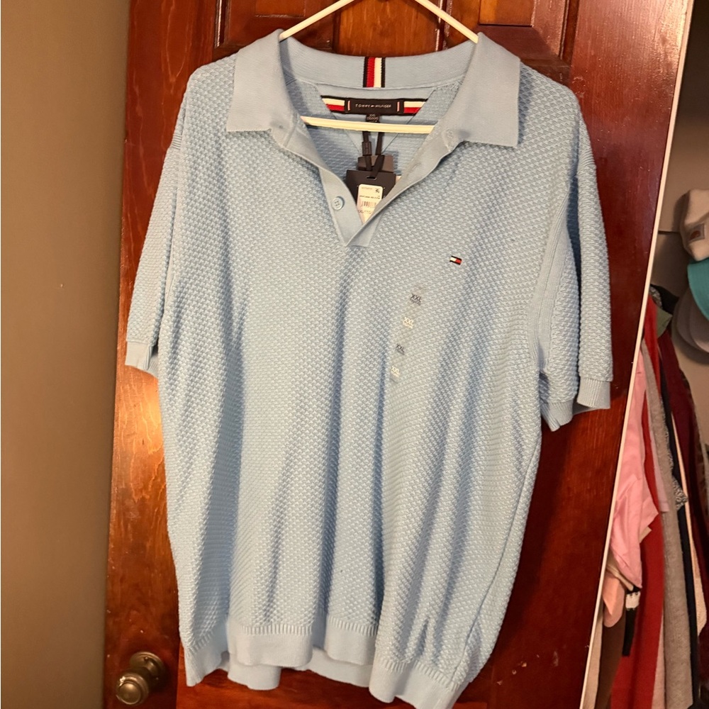 Tommy Hilfiger Light Blue Textured Knit Polo